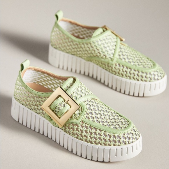 Silent D Bravissimo Flats Green Mesh Loafers with Gold Buckle - Picture 1 of 6